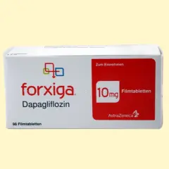 Opakowanie leku Forxiga 10mg z dapaglifloziną, 98 tabletek.
