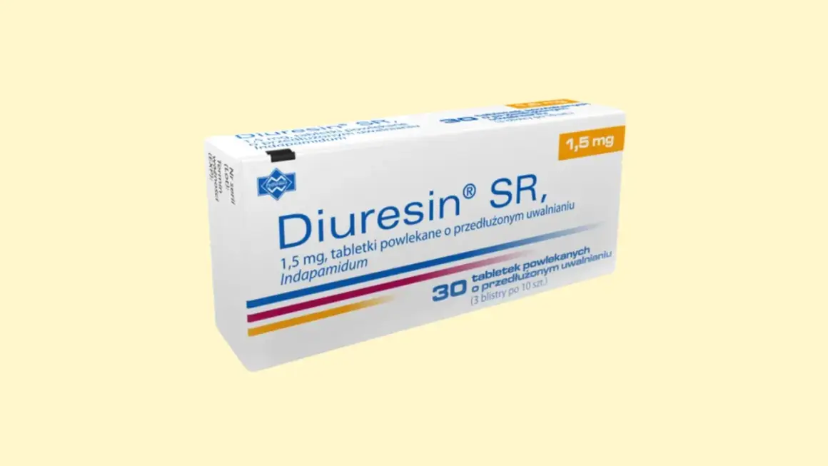 Diuresin SR 1,5 mg - lek z indapamidem, uznawany za najbezpieczniejszy lek na nadciśnienie. Opakowanie 30 tabletek.
